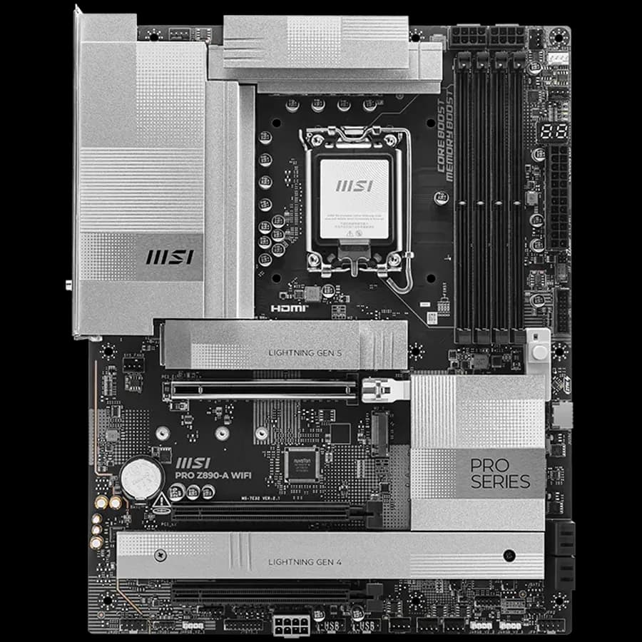 MSI Pro Z890-A WIFI, LGA 1851, Dual Channel DDR5 up to 9200 OC MHz, 3x PCIe x16 slots, 4x M.2 slot, 4xUSB 5Gbps, 3xUSB 10Gbps A, 1xUSB 10 Gbps C, 2xThunderbolt 40Gbps Type-C, HDMI, 5G LAN, WIFI, 7.1 Audio, 3Y