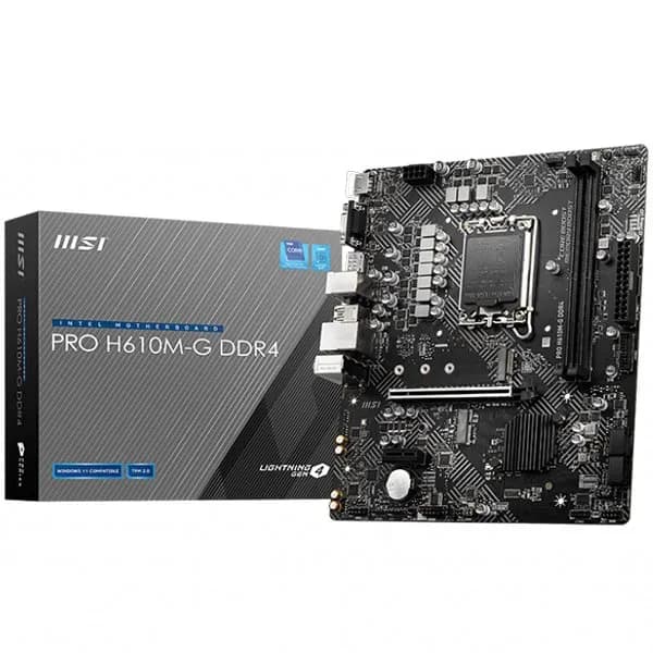 MSI Pro H610M-G DDR4, mATX, Socket 1700, Dual Channel DDR4 3200MHz, 1x PCIe x16 slot, 1x M.2 slot, 1x HDMI, 1x VGA, 1x DP, 2x USB 3.2 Gen 1, 4x USB 2.0, 7.1 HD Audio, 1Gbps LAN, 3Y