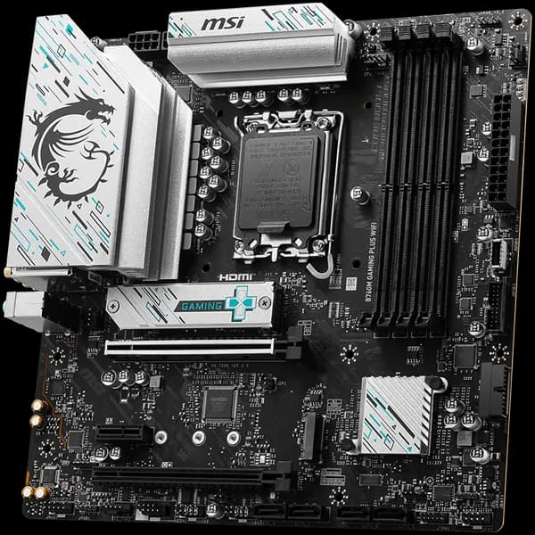 MSI Main Board Desktop B760M Gaming PLUS WIFI, LGA 1700, 4xDDR5, mATX, Dual Channel DDR5 6800 OC MHz, 2x PCIe x16 slots, 2x M.2 slots, 2x HDMI, 2x USB 3.2 Gen 2x2, 4x USB 3.2 Gen 1, 4x USB 2.0, 7.1 HD Audio, 2.5Gbps LAN, WI-Fi 6E, BT, 3Y