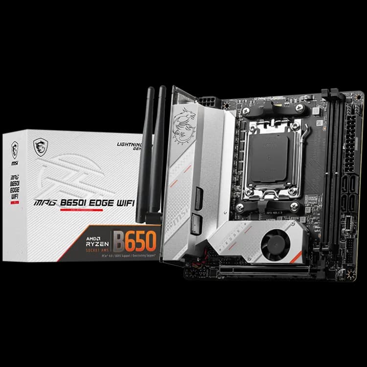 MSI MPG B650I EDGE WIFI, m-ITX, Socket AM5, Dual Channel DDR5 6600+MHz OC , 1x PCIe x16 slot, 2x M.2 slot, 1x HDMI, 3x USB 3.2 Gen 2, 2x USB 3.2 Gen 1, 1x USB 3.2 Gen2x2 Type C, 7.1 HD Audio, 2.5Gbps LAN, WIFI, BT, 3Y