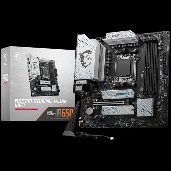 MSI B650M Gaming PLUS WIFI, mATX, AMD Ryzen Dual Channel DDR5 7200+ OC MHz, 1x PCIe x16 slot, 2x PCI-Ex1 slots, 1x HDMI, 1x DP, 4x USB 5Gbps Type A, 3xUSB 10GBps Type A, 1xUSB 10Gbps Type C, 7.1 HD Audio, 2.5Gbps LAN, WI-FI 6E, BT, 3Y