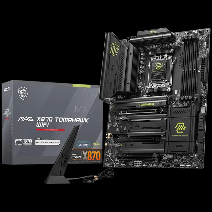 MSI MAG X870E Tomahawk WIFI, ATX, Socket AM5, 4x DDR5 Dual Channel DDR5 up to 8400 OC MHz, 3x PCIe 3.0 x16 slot, 4x M.2 slot, 4x USB 2.0, 3x USB 5Gbps, 2x USB 10Gbps, 1x 10Gbps Type-C, 2x 40Gbps Type-C, HDMI, 7.1 HD Audio, 5G LAN, WiFI 7, BT, 3Y