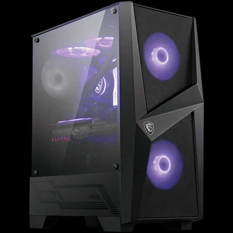 MSI MAG FORGE 100M, Mid-Tower, ATX/Micro-ATX/Mini-ITX, 2x USB 3.2 Gen 1 Type-A, 1x Audio Mic, RGB Hub, RGB Button, 3x 120mm Fans 2x RGB , Mesh Front Panel, Tempered Glass