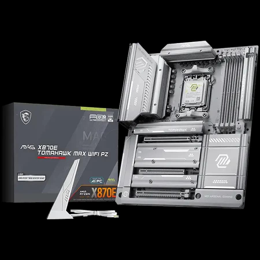 MSI MAG X870E Tomahawk MAX WIFI PZ, ATX, Socket AM5, 4x DDR5 Dual Channel DDR5 up to 8400 OC MHz, 3x PCIe 3.0 x16 slot, 4x M.2 slot, 4x USB 2.0, 3x USB 5Gbps, 2x USB 10Gbps, 1x 10Gbps Type-C, 2x 40Gbps Type-C, HDMI, 7.1 Audio 5G LAN, WiFI 7, BT, 3Y