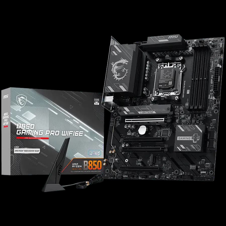 MSI B850 Gaming Pro WIFI6E, ATX, Socket AM5, 4x DDR5 Dual Channel up to 8200 OC MHz, 4x PCIe x16 slot, 2x M.2 slot, 4x USB 5Gbps, 3x USB 10Gbps, 1x USB 10Gbps Type-C, HDMI, DP, 7.1 HD Audio, 2.5G LAN, WiFI 6E, BT, 3Y