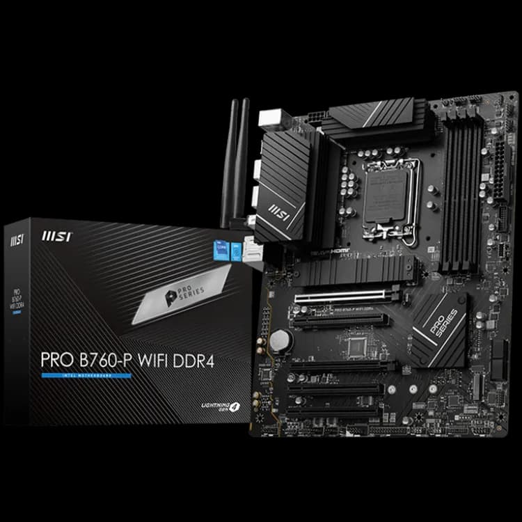 MSI Pro B760-P WIFI DDR4, ATX, Socket 1700, Dual Channel DDR4 5333 OC MHz, 2x PCIe x16 slots, 2x M.2 slots, 1x HDMI, 1x DP, 1x USB 3.2 Gen 2x2 Type-C, 3x USB 3.2 Gen 2, 4x USB 2.0, 7.1 HD Audio, 2.5Gbps LAN, WI-FI 6E, BT, 3Y