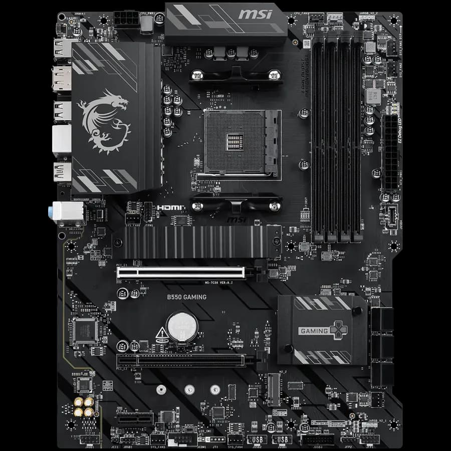 MSI B550 Gaming, ATX, Socket AM4, 4x DDR4 Dual Channel up to 4866+ OC MHz, 2x PCIe x16 slots, 2x M.2 slots, 2x USB 3.2 Gen 2 1x Type-C , 2x USB 3.2 Gen 1, 4x USB 2.0, 1x HDMI, 1x DP, 1G LAN, 7.1 HD Audio, 3Y