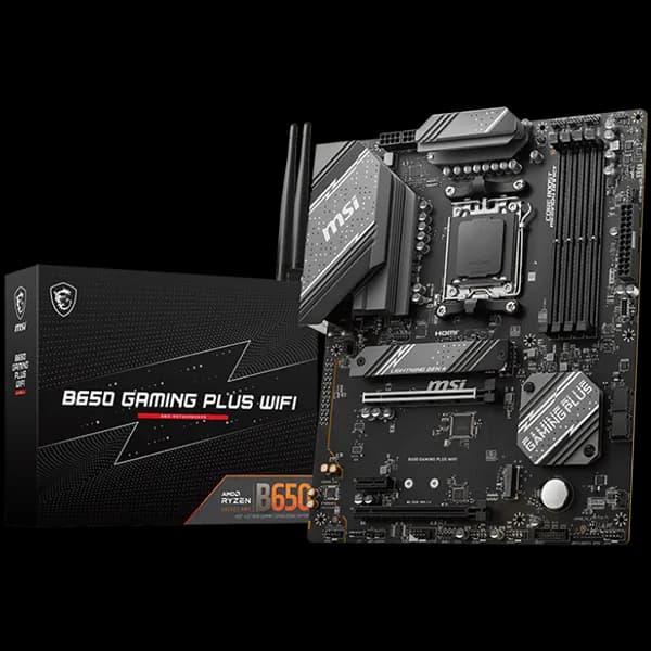 MSI Main Board Desktop B650 Gaming Plus WIFI, AM5, 4x DDR5, HDMI, DP, 2x PCI-E x16, 1x PCI-E x1,3xM.2, 4xSATA 6G, 4x USB 2.0, 4x USB 3.2 Gen1 Type A, 3x USB 3.2 Gen2 Type A,1x USB 3.2 Gen2 Type C,1x USB 3.2 Gen2x2 Type C, 2.5GLAN,Wi-Fi 6E, BT5.3 ATX