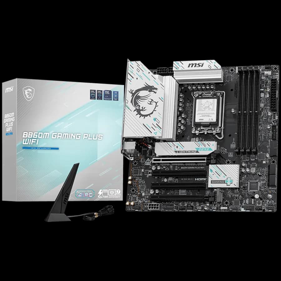 MSI Pro B860M Gaming PLUS WIFI, mATX, LGA 1851, 4x DDR5 Dual Channel DDR5 up to 8600 OC MHz, 4x PCIe x16 slot, 3x M.2 slot, 2x USB 2.0, 2x USB 5Gbps, 1x USB 10Gbps, 1x USB 5Gbps Type-C, HDMI, DP, 7.1 HD Audio, 5G LAN, WiFi, BT, 3Y