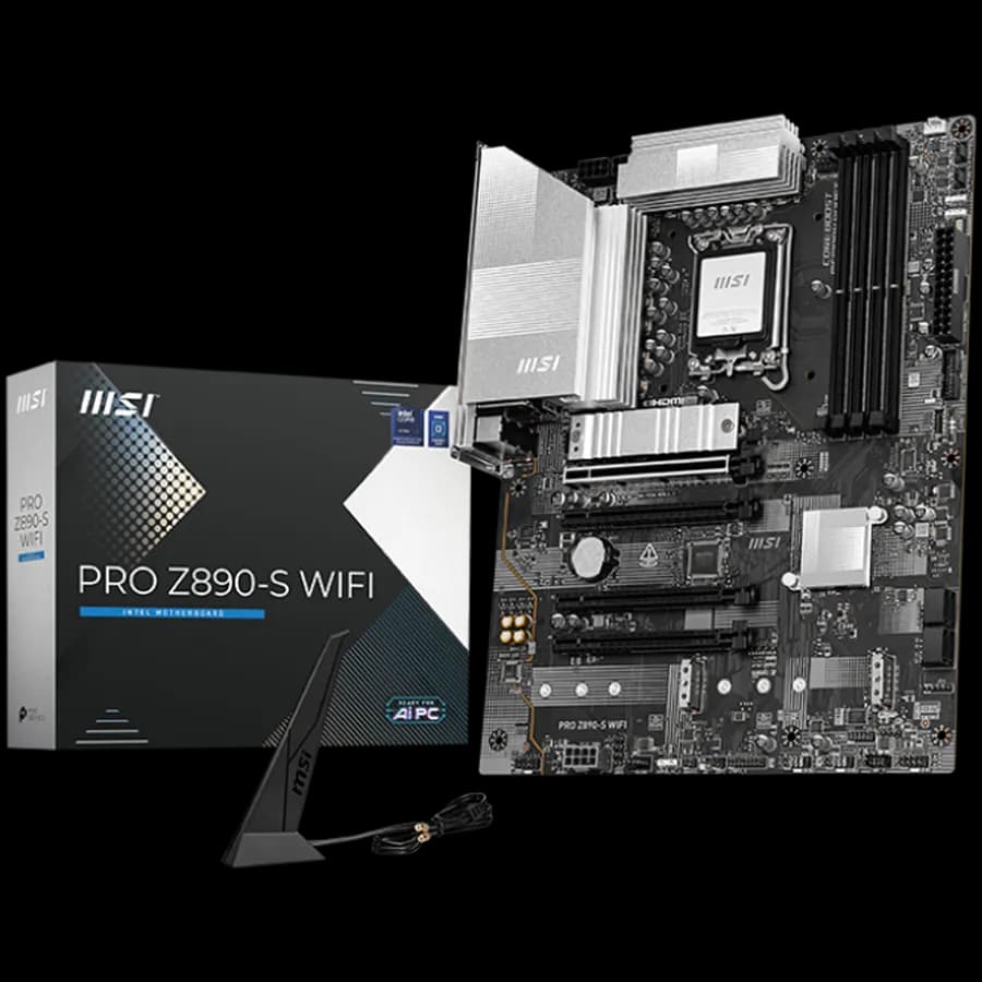 MSI Pro Z890-S WIFI, LGA 1851, Dual Channel DDR5 up to 8600 OC MHz, 4x PCIe x16 slots, 3x M.2 slot, 4xUSB 2.0, 6xUSB 5Gbps A, 1xUSB 20Gbps C,1x HDMI, 1x Type-C DP,1x DP, 2.5GbpsLAN, 7.1 Audio, 3y warranty
