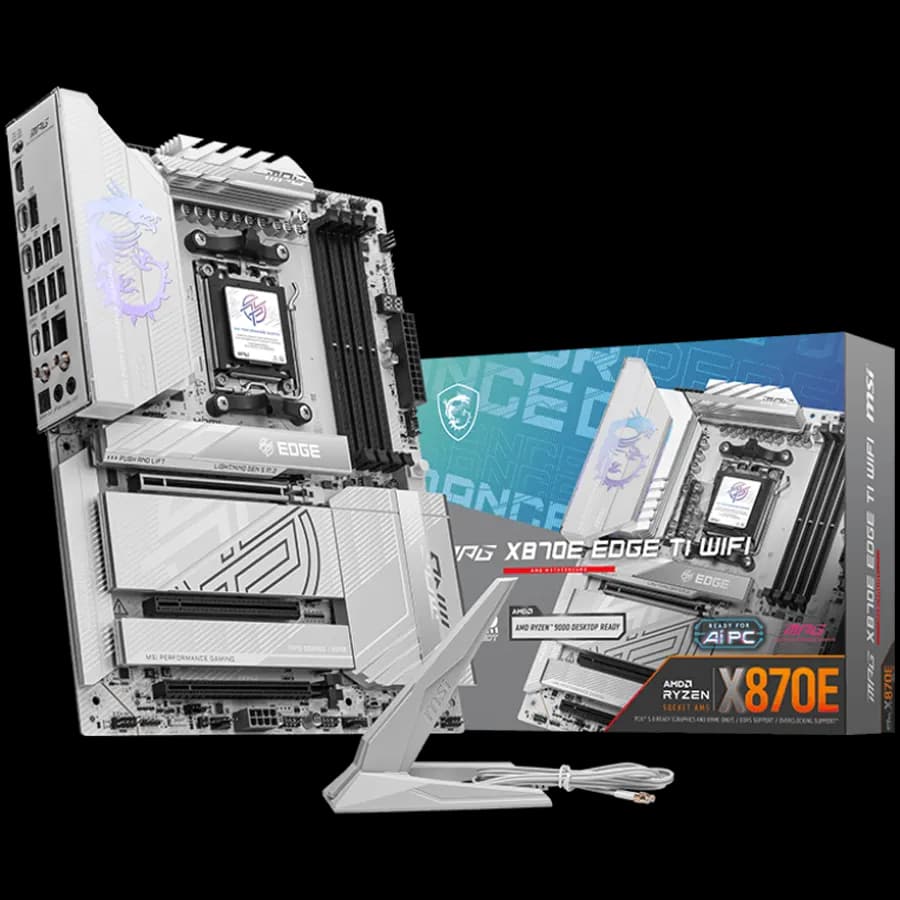 MSI MPG X870E EDGE TI WIFI, ATX, Socket AM5, 4x DDR5 Dual Channel DDR5 up to 8400 OC MHz, 3x PCIe 3.0 x16 slot, 4x M.2 slot, 4x USB 2.0, 5x USB 10Gbps, 1x 10Gbps Type-C, 1x 40Gbps Type-C, HDMI, 7.1 HD Audio, 5G LAN, WiFI 7, BT, 3Y