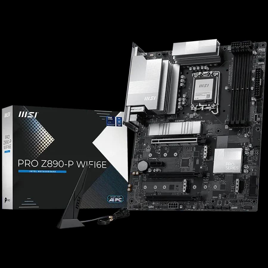 MSI Pro Z890-P WIFI6E, LGA 1851, Dual Channel DDR5 up to 9200 OC MHz, 3x PCIe x16 slots, 4x M.2 slot, 4x USB 2.0, 2x USB 3.2 Gen 1, 1x USB 3.2 Gen 2, 1x USB 3.2 Gen 2 Type-C, 1x HDMI, 1x DP, 5Gbps LAN, WIFI6E, 7.1 Audio, 3Y