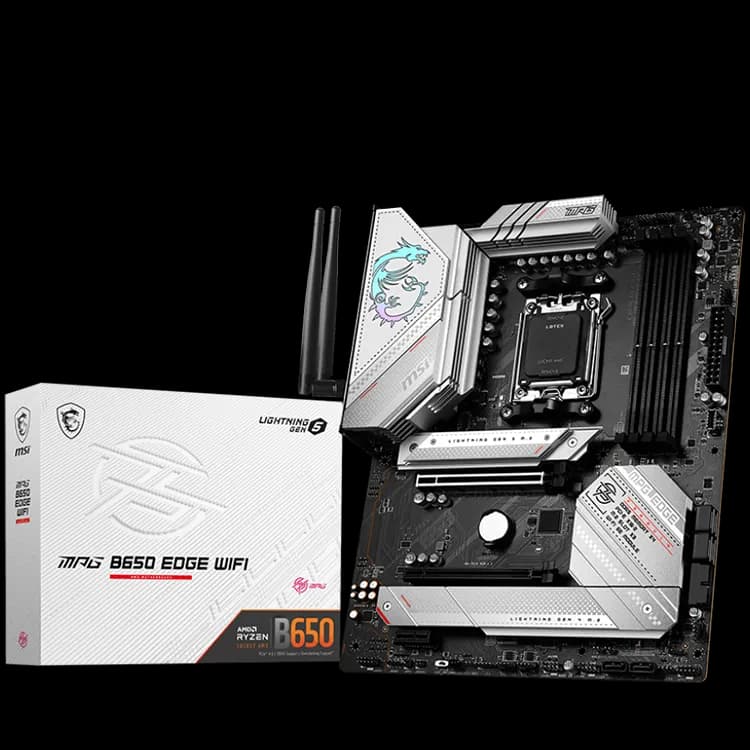 MSI Mainboard Desktop MPG B650 EDGE WIFI AM5,4xDDR5, HDMI,DP, 1xPCI-E x16 4.0, 1xPCI-E x1, 3xM.2, 6xSATA 6G, 6xUSB2.0, 6xUSB3.2 Gen1 Type A, 3xUSB3.2 Gen2 Type A, 1xUSB3.2 Gen2 Type C, 1xUSB 3.2 Gen2x2, 2.5GLAN, AMD Wi-Fi 6E, BT5.2 ATX