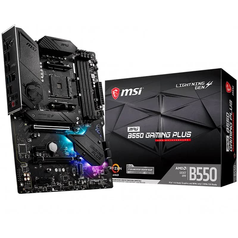 MSI MPG B550 GAMING PLUS,ATX,Socket AM4,AMD B550 Chipset,4 DIMMs,Dual Channel DDR4 up to 4400+ OC MHz,1x PCIe 4.0/ 3.0 x16 slot,2x M.2 slots,2x USB 3.2 Gen 2 1x Type-C ,2x USB 3.2 Gen 1,1x HDMI,1x DP,1G LAN,7.1 Audio,3y warranty