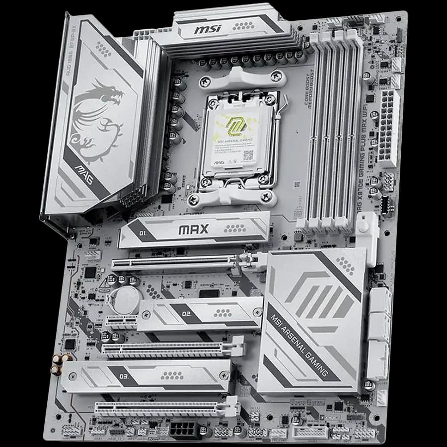 MSI X870E Gaming PLUS MAX WIFI, ATX, Socket AM5, 4x DDR5 Dual Channel DDR5 up to 8200 OC MHz, 3x PCIe x16 slot, 3x M.2 slot, 4x USB 2.0, 2x USB 5Gbps, 2x USB 10Gbps, 1x 20Gbps Type-C, 1x 40Gbps Type-C, HDMI, 7.1 HD Audio, 5G LAN, WiFI 7, BT, 3Y