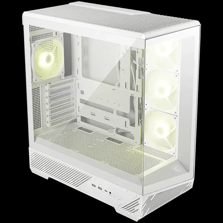 MSI MAG PANO 130R PZ WHITE, Mid-Tower, ATX Back-connect supported M-ATX/ITX, 2x USB 3.2, 1x USB Type-C 20Gbs, 1x Audio/Mic, 4x 120mm ARGB Fans, Mesh Panel, Tempered Glass